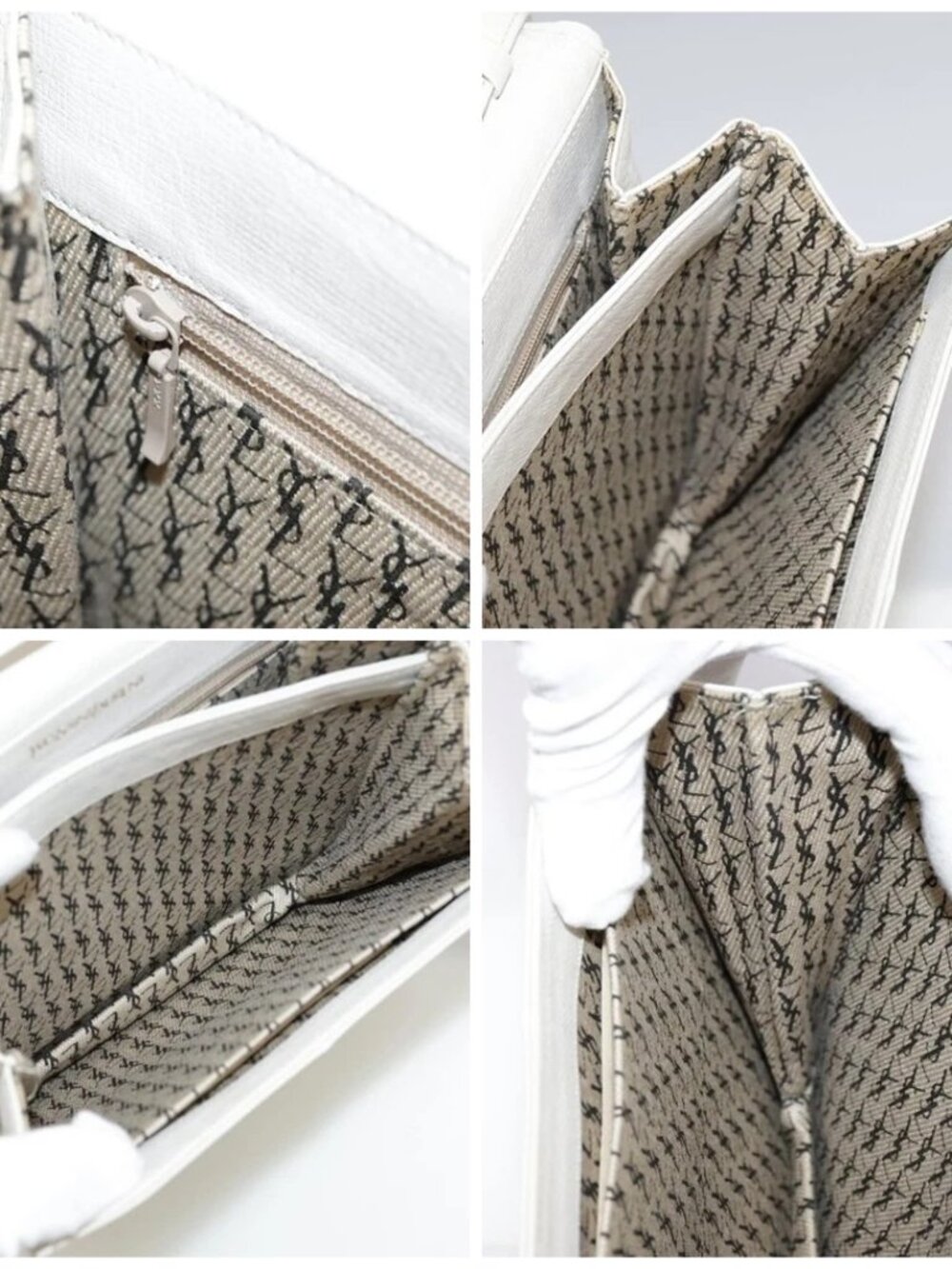 SAINT LAURENT Shoulder Bag Leather White Gold Auth yk16321 - Picture 15 of 16